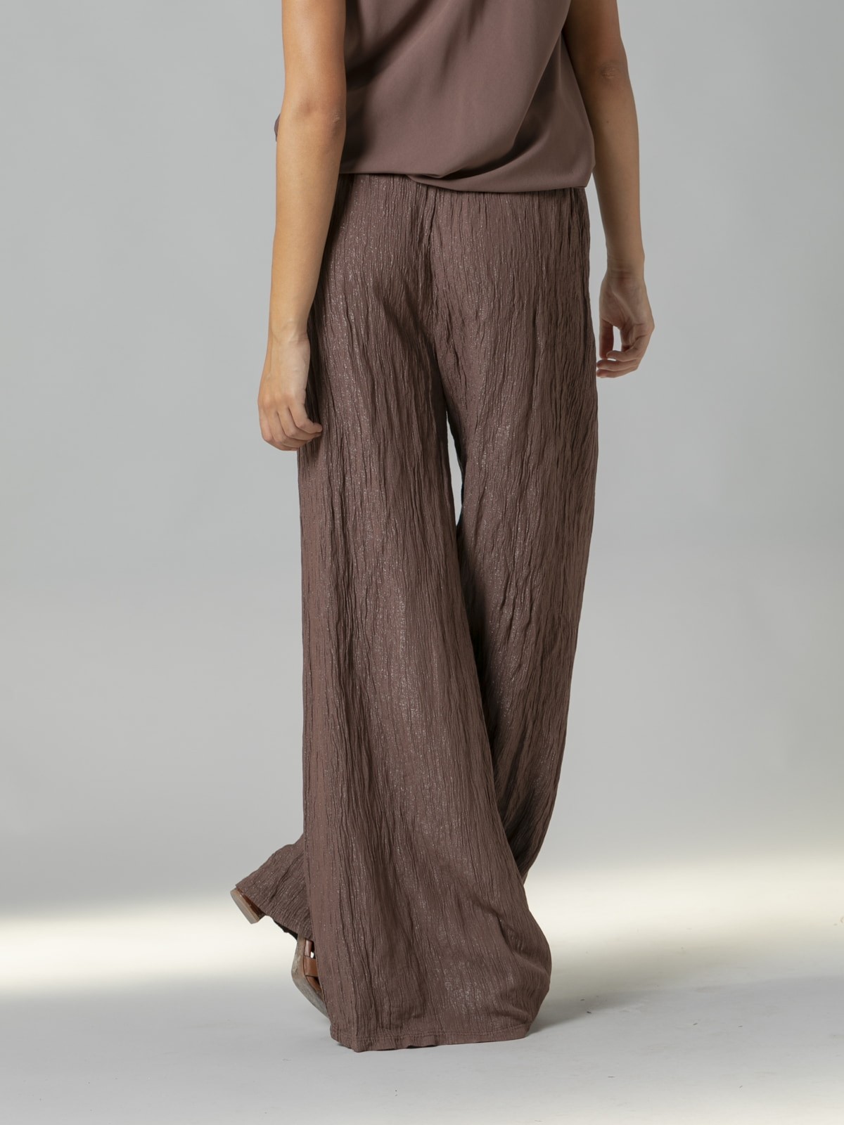 Woman Trendy fabric elastic waist trousers Marrón 