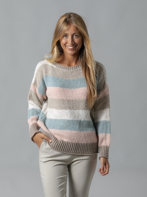 Woman High quality striped knit sweater Pink
