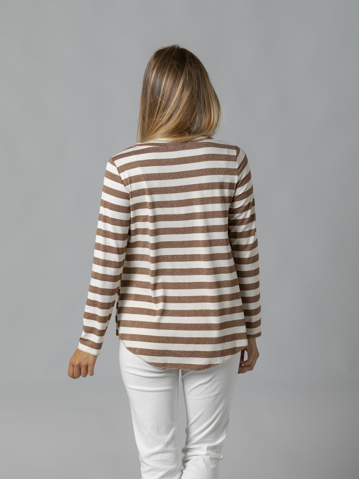Woman glitter striped t-shirt Marfil