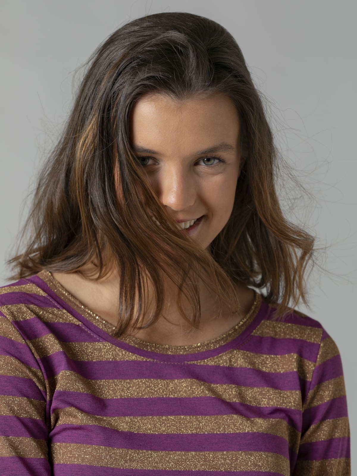 Woman glitter striped t-shirt Mallow