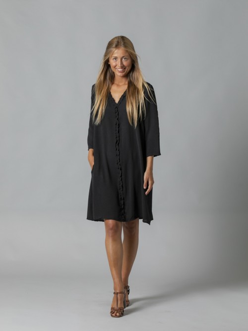 Woman Flowy dress with ruffle detail Black