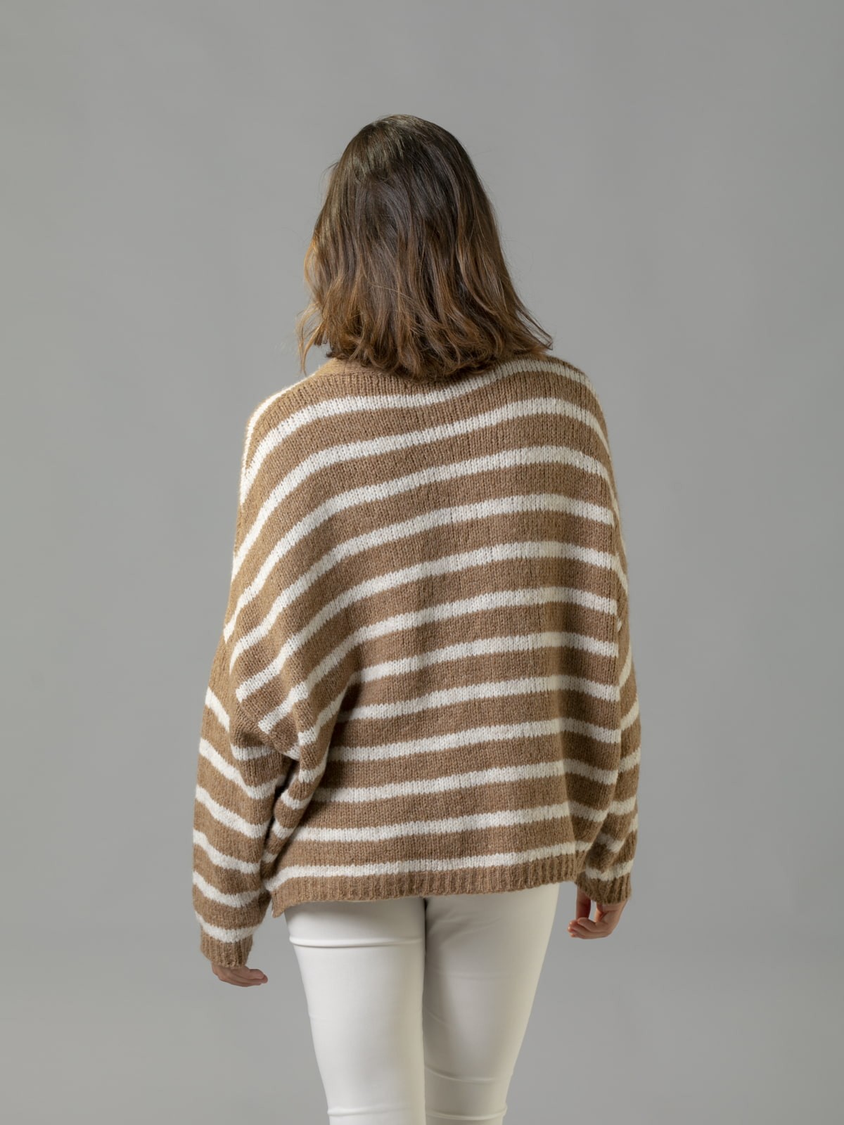 Woman Striped cardigan with pockets Camel