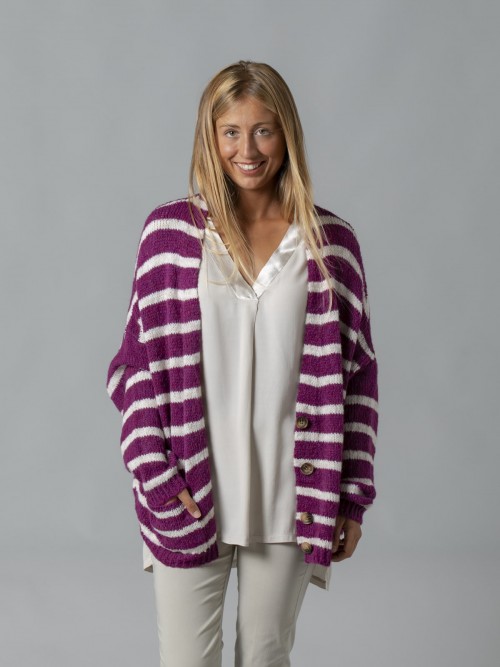 Woman Striped cardigan with pockets Mallow