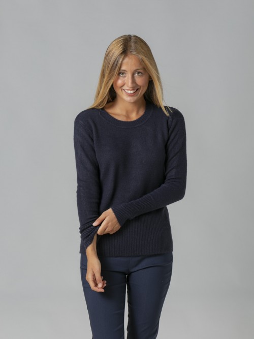 Woman Soft cashmere sweater like classic design Blue Navy