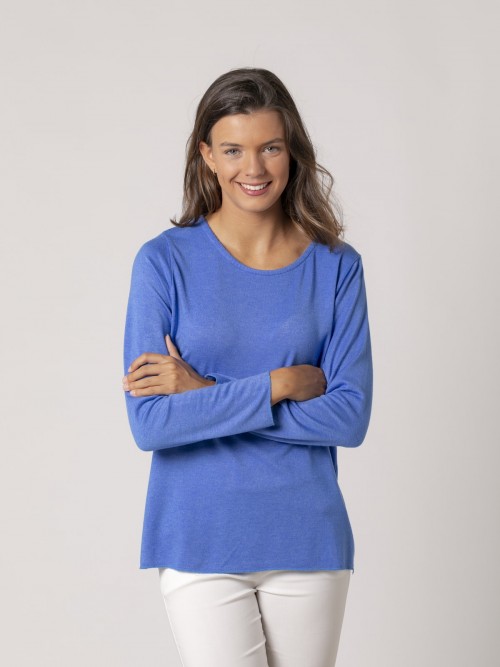 Woman Fine-knit soft bigore knit sweater Blue