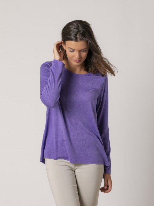 Woman Fine-knit soft bigore knit sweater Violet