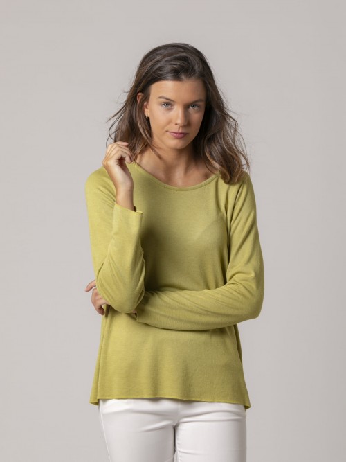 Woman Fine-knit soft bigore knit sweater Olive