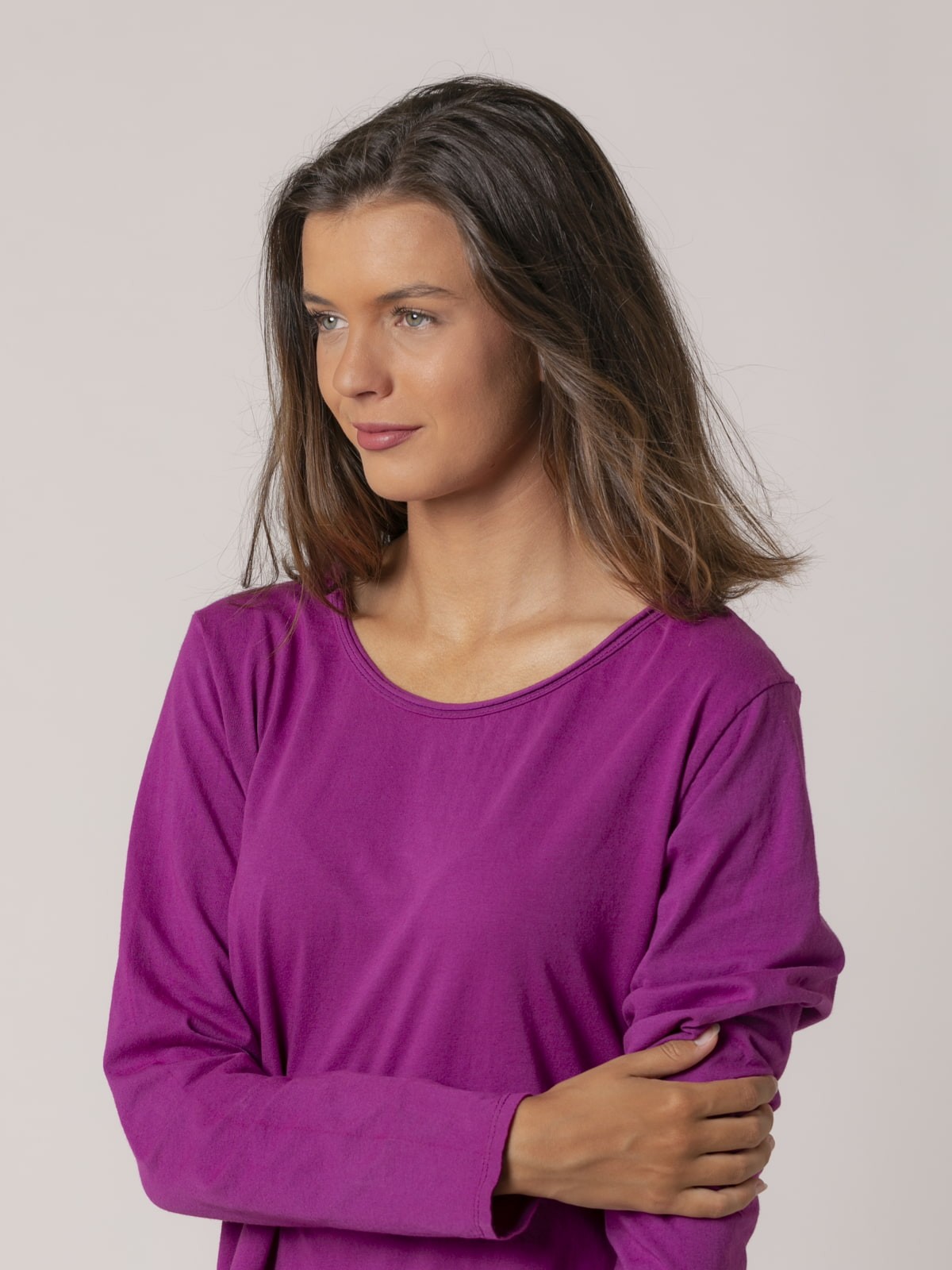 Woman Long-sleeved cotton t-shirt with rounded neckline Mallow
