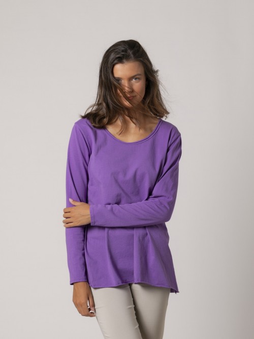 camiseta algodón escote redondeado manga larga Violeta