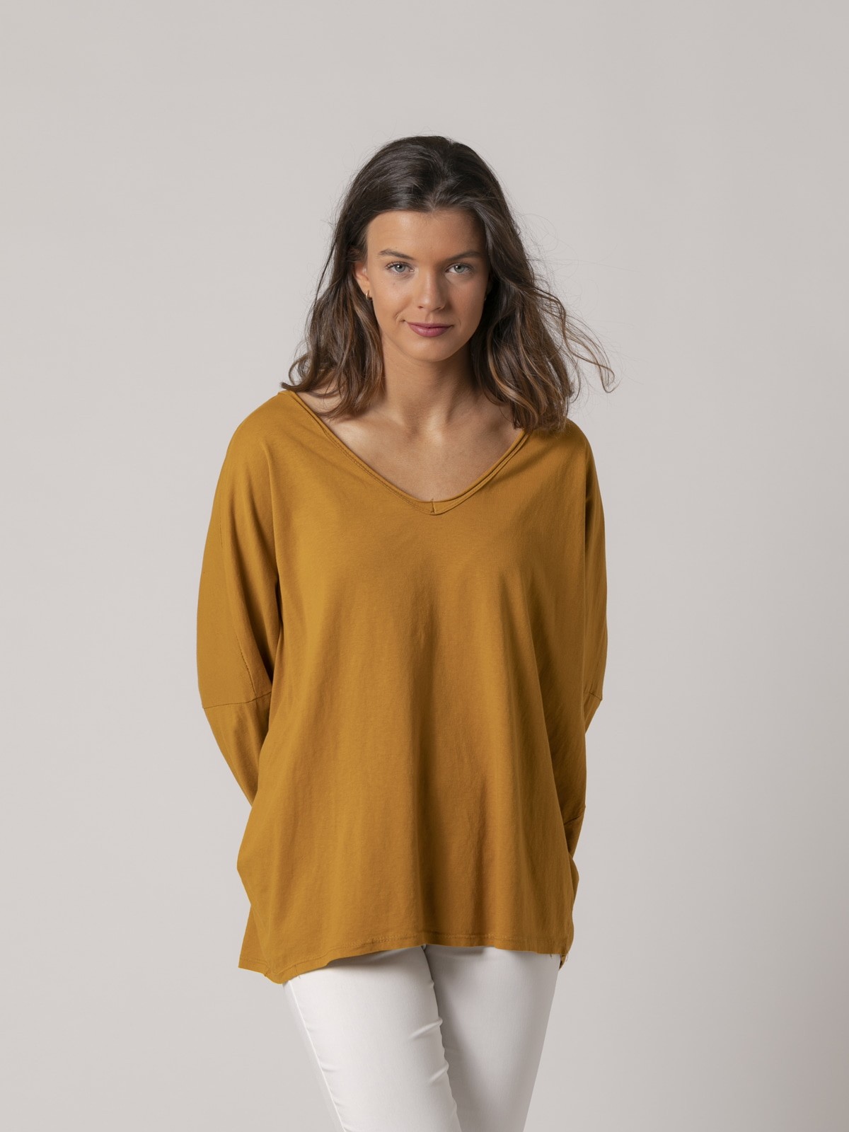 Woman Oversized sport cotton T-shirt Mostaza