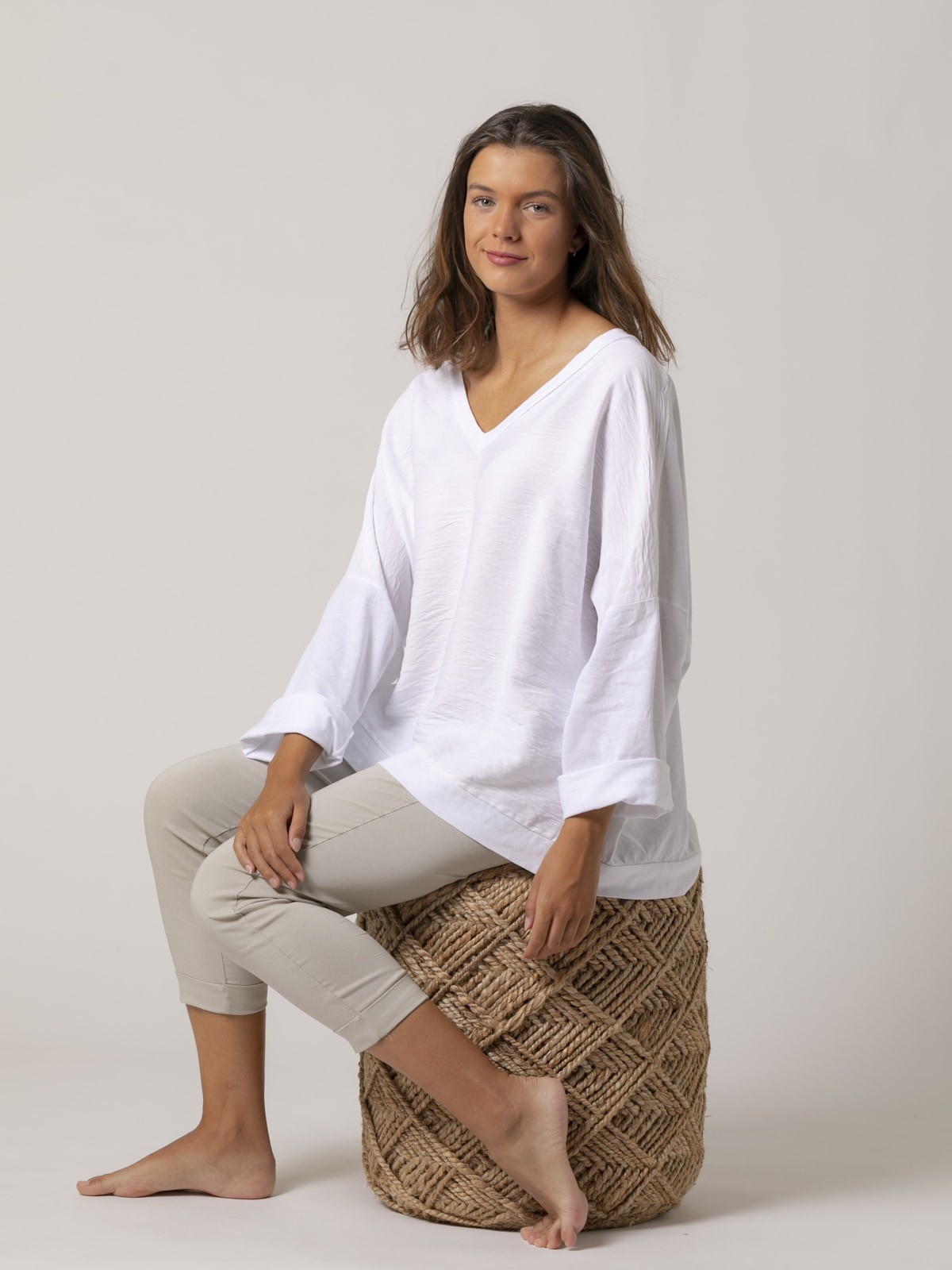 Woman Rustic fabric oversize t-shirt White