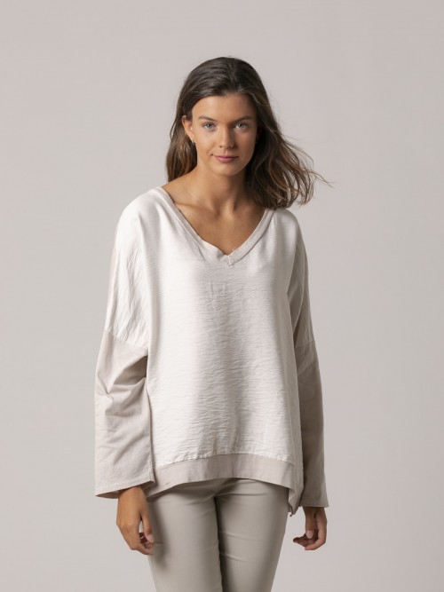 Woman Rustic fabric oversize t-shirt Beige