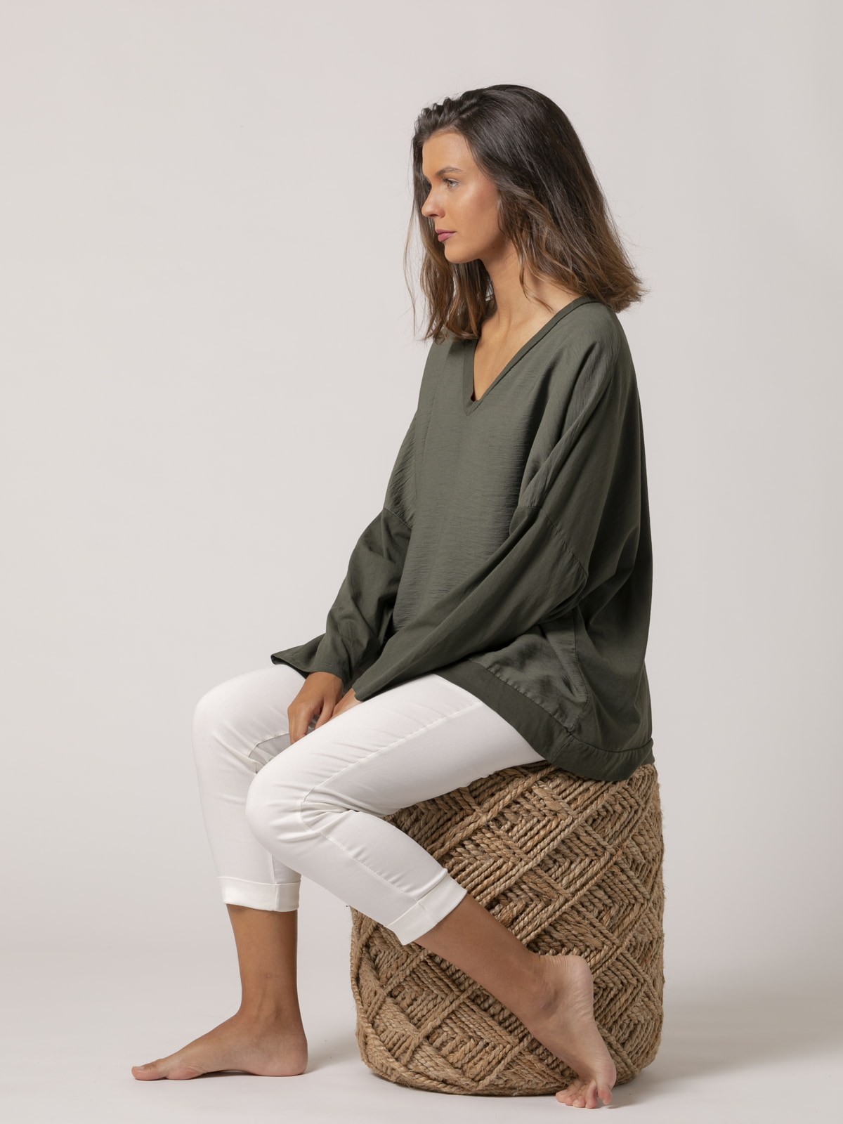 Woman Rustic fabric oversize t-shirt Khaki