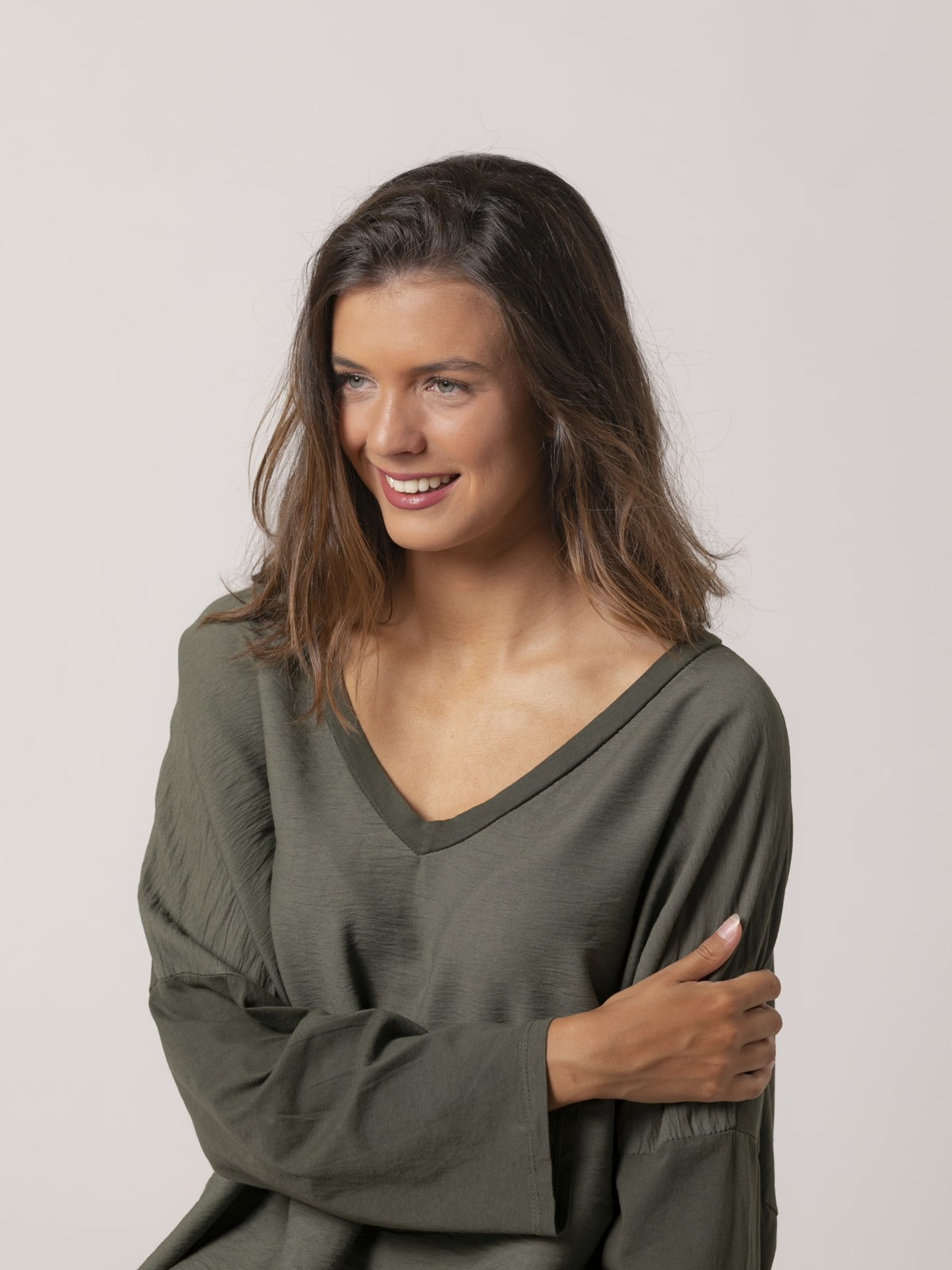 Woman Rustic fabric oversize t-shirt Khaki