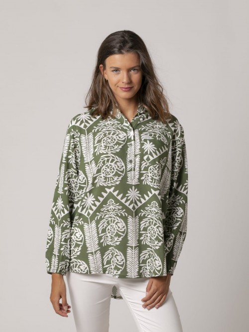 Woman Trendy print shirt Khaki