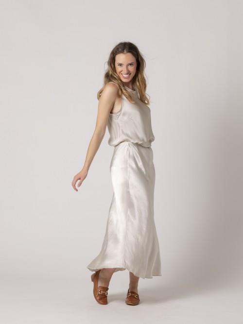 Woman Satin skirt classic design Beige