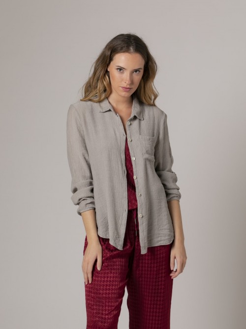 Woman Flowing buttoned shirt Stone