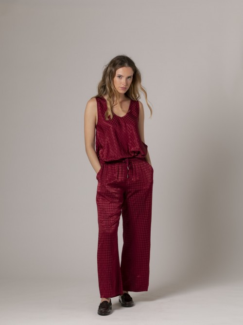 Woman houndstooth satin top Bordeaux