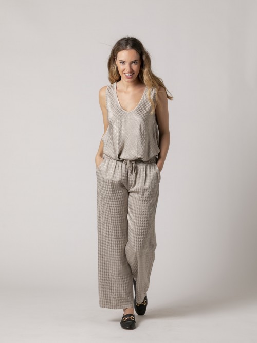 Woman Houndstooth satin trousers Beige
