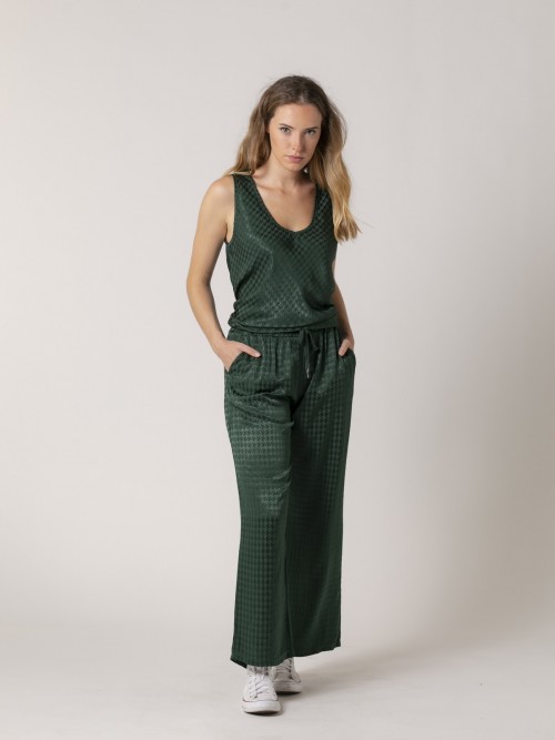 Woman Houndstooth satin trousers Green