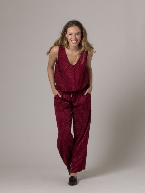 Woman Houndstooth satin trousers Bordeaux