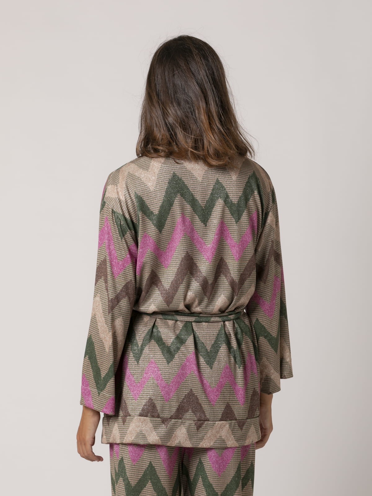Woman Missoni-style knitted jacket Beige