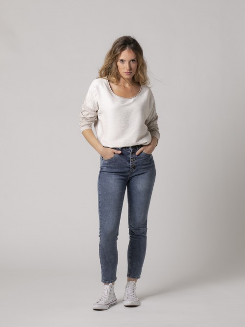 Woman High waist 4 button jeans Blue
