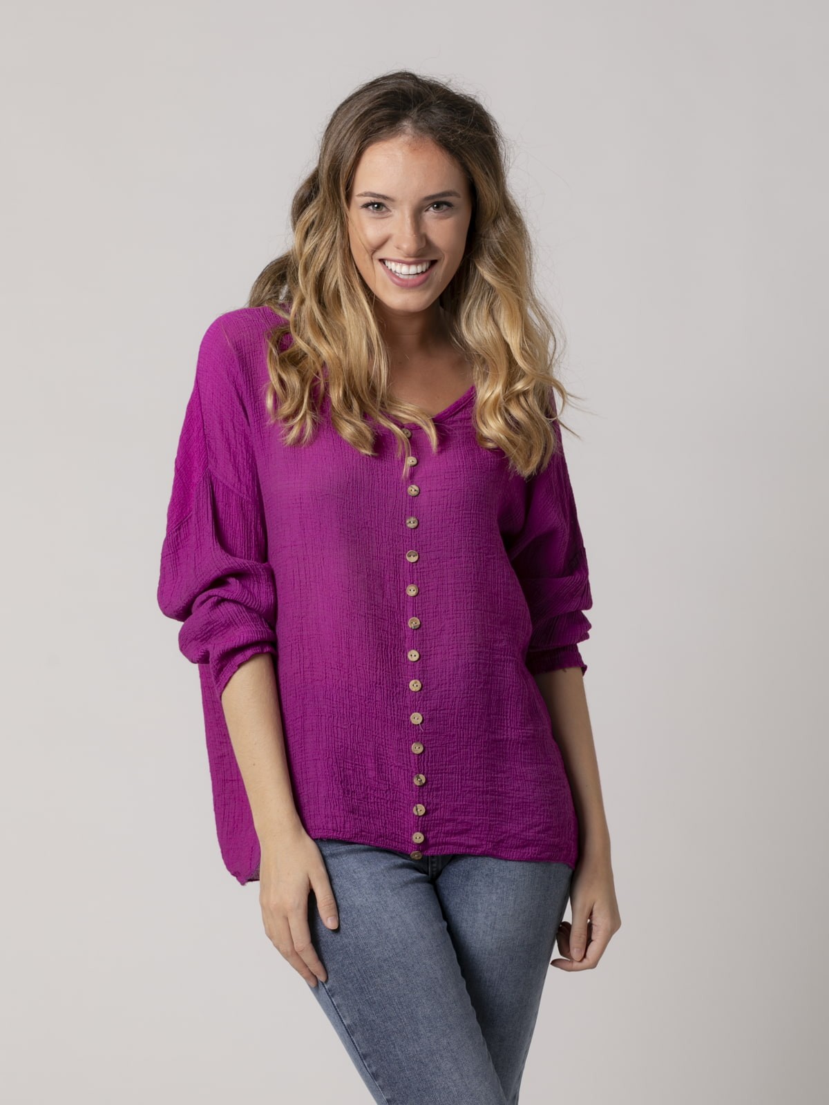 Woman Flowy teen blouse with buttons Mallow