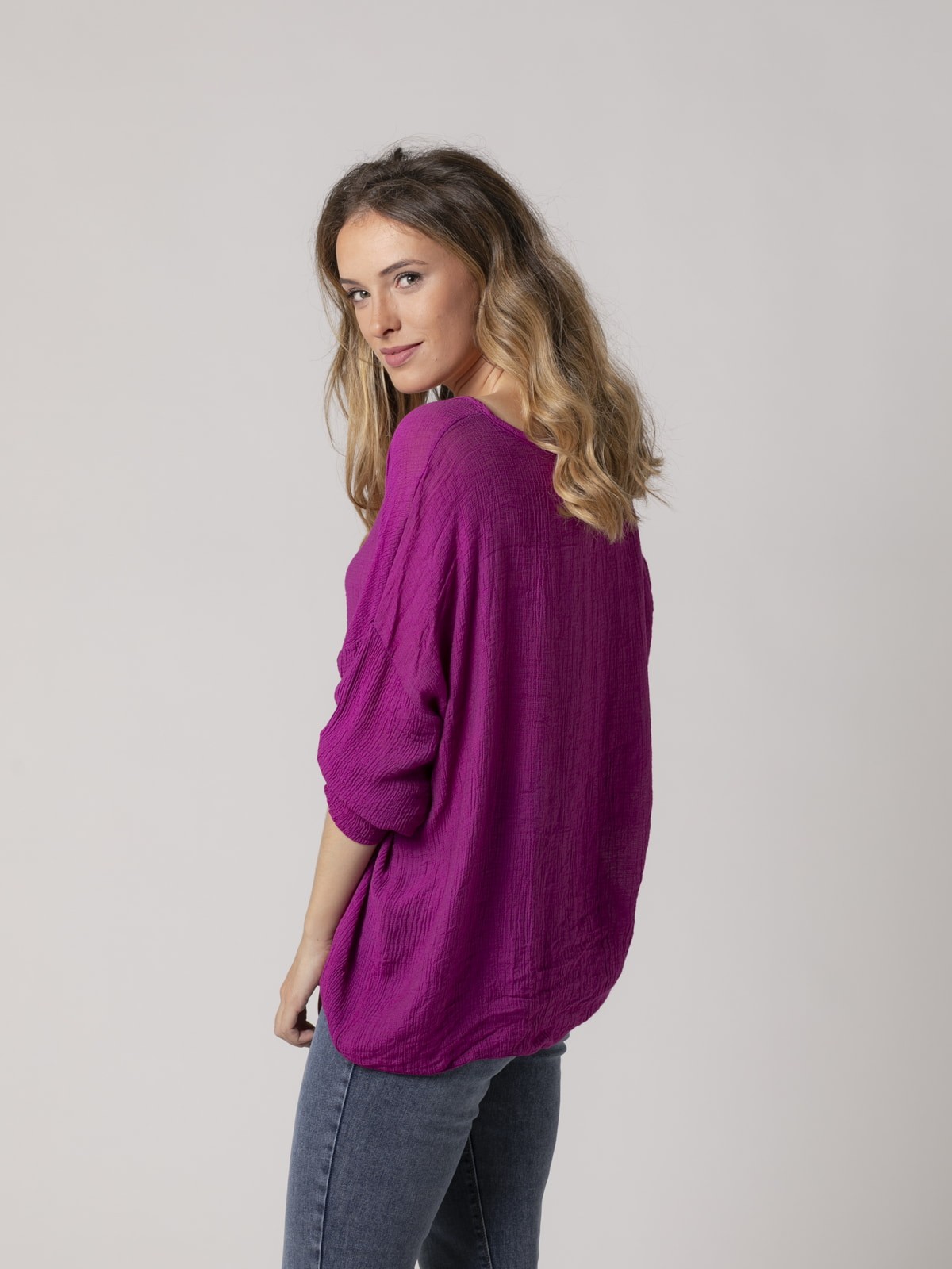 Woman Flowy teen blouse with buttons Mallow