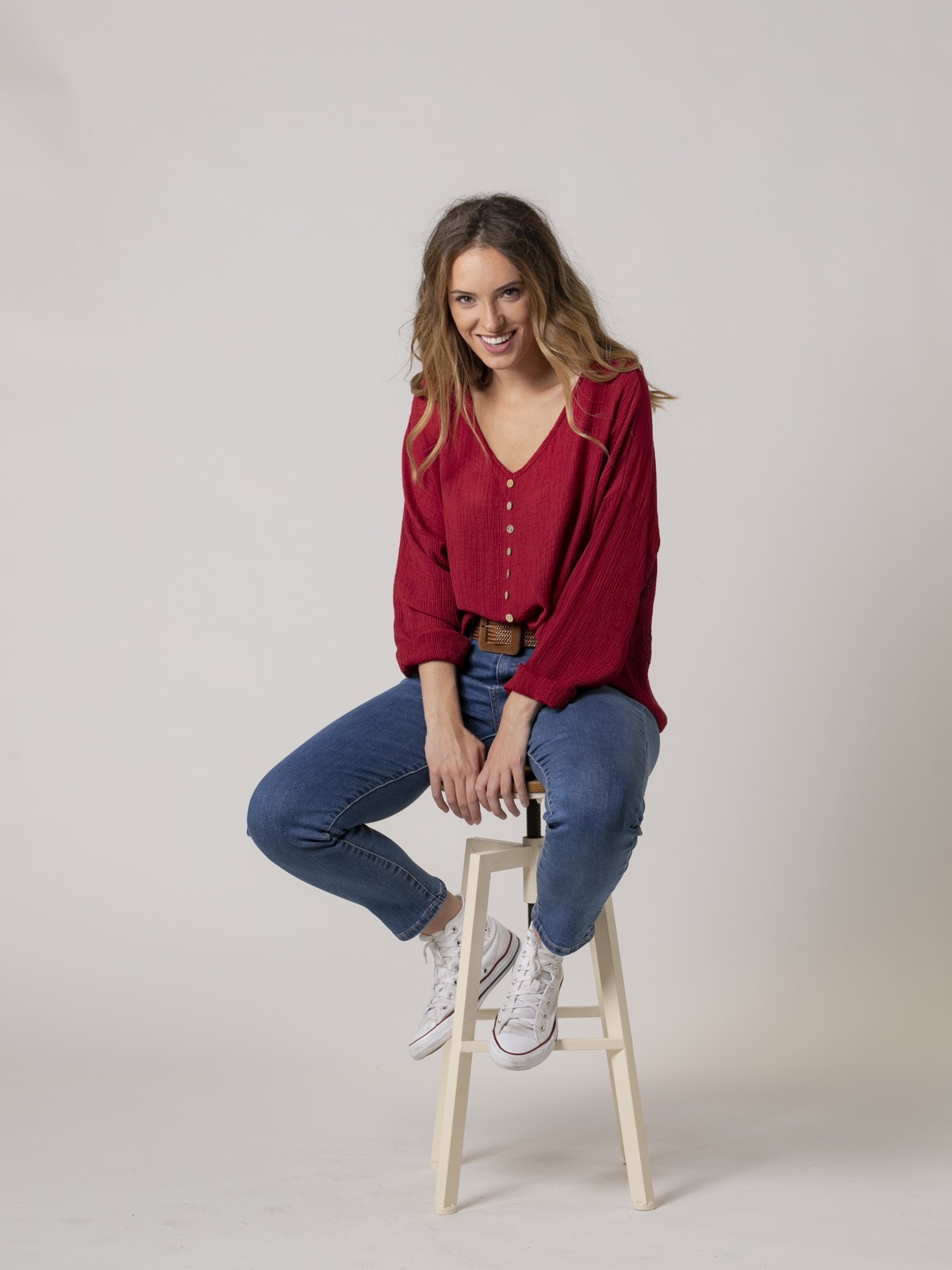 Woman Flowy teen blouse with buttons Red