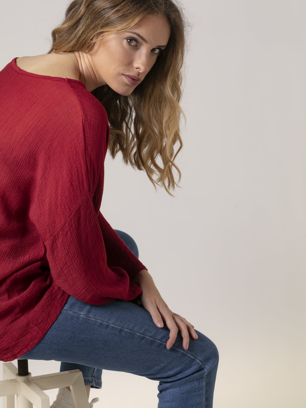 Woman fluid minimal blouse Red