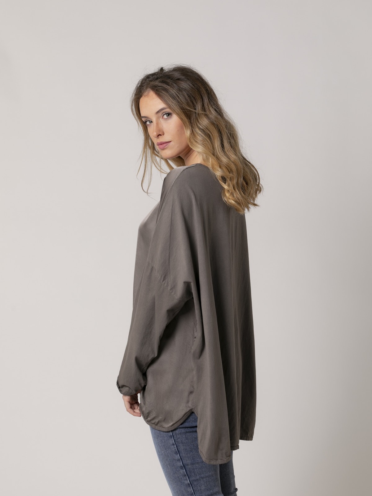 Woman Oversize 2-fabric T-shirt Stone