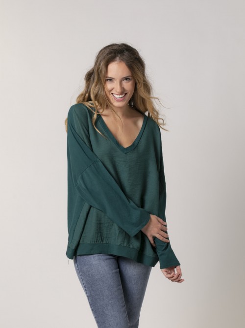 Woman Rustic fabric oversize t-shirt Green