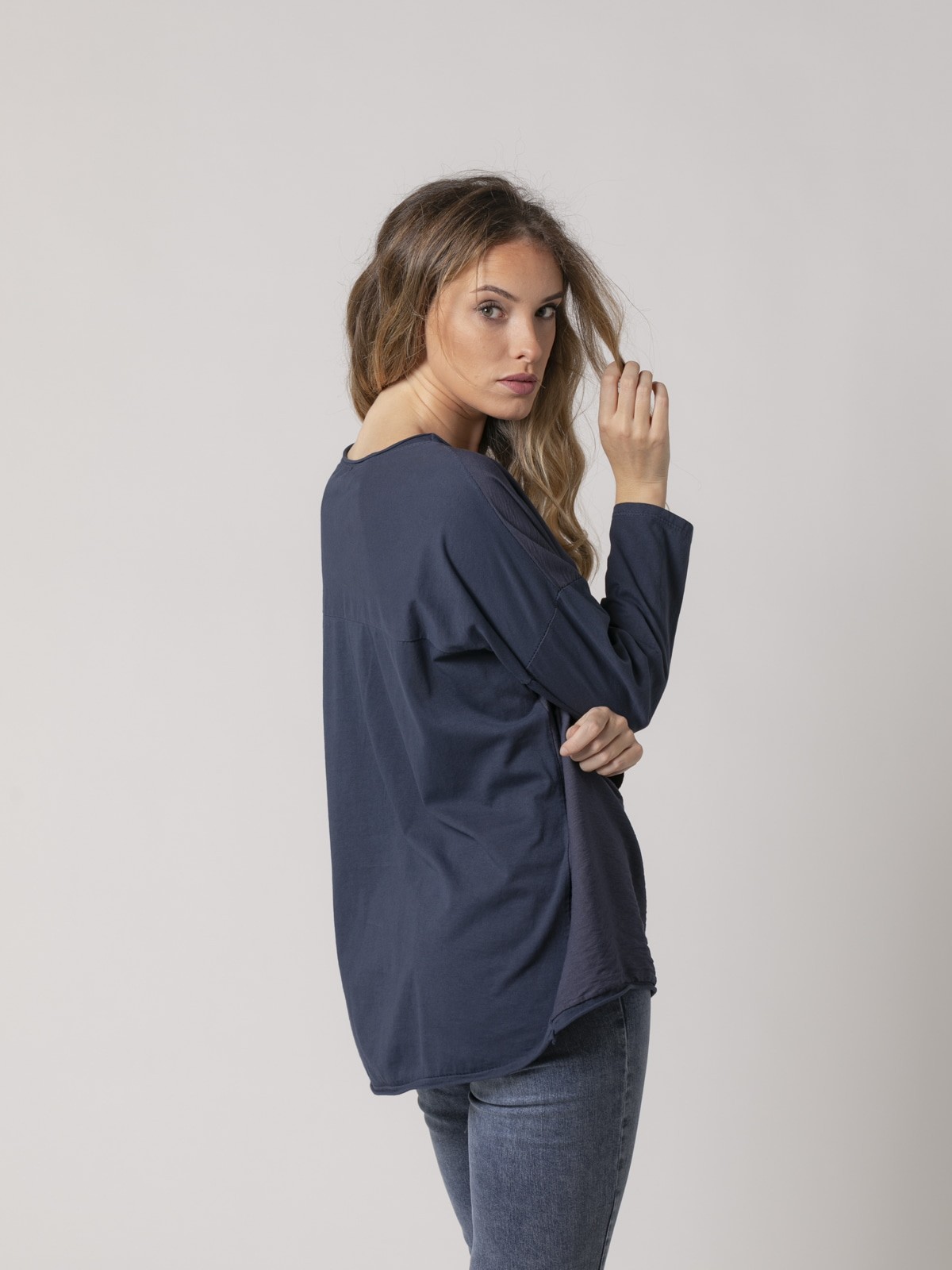Woman rounded rustic t-shirt Blue Navy