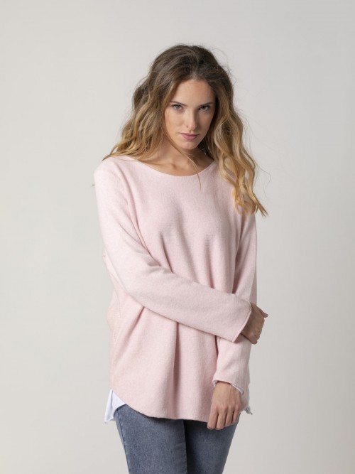 Woman Super soft boat neck knit sweater Pink
