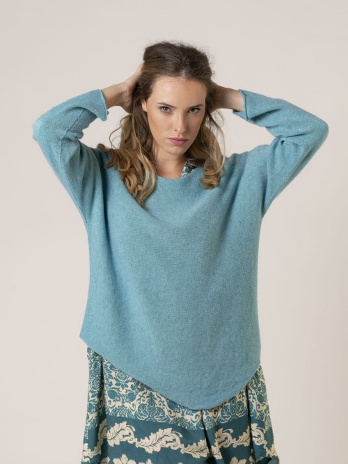 Woman Super soft boat neck knit sweater Aqua