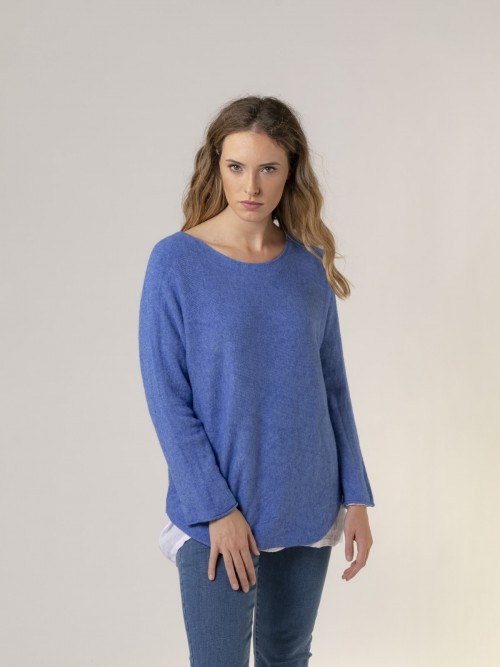 Woman Super soft boat neck knit sweater Blue