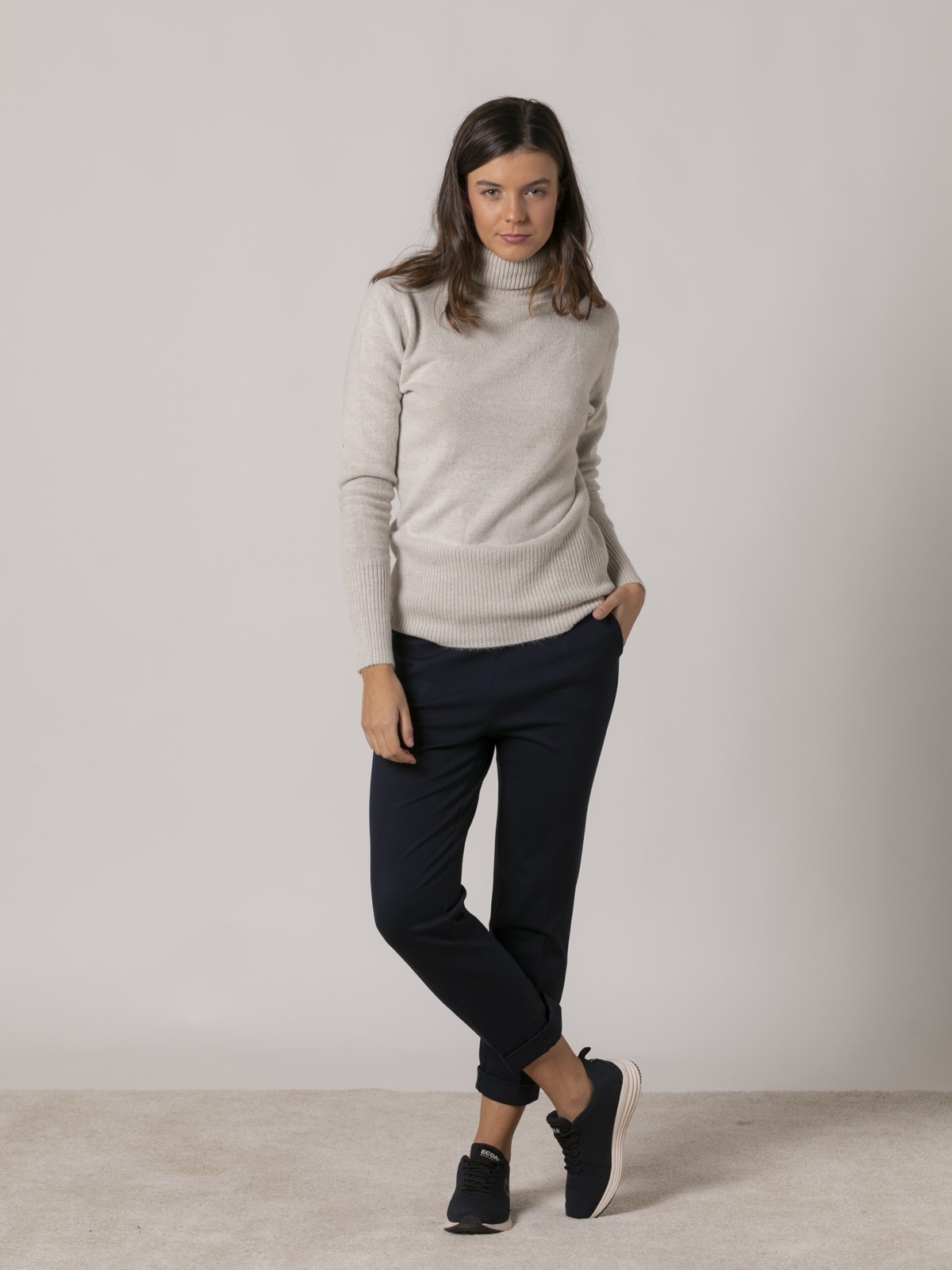 Woman Ankle-length hight quality knit trousers Blue Navy