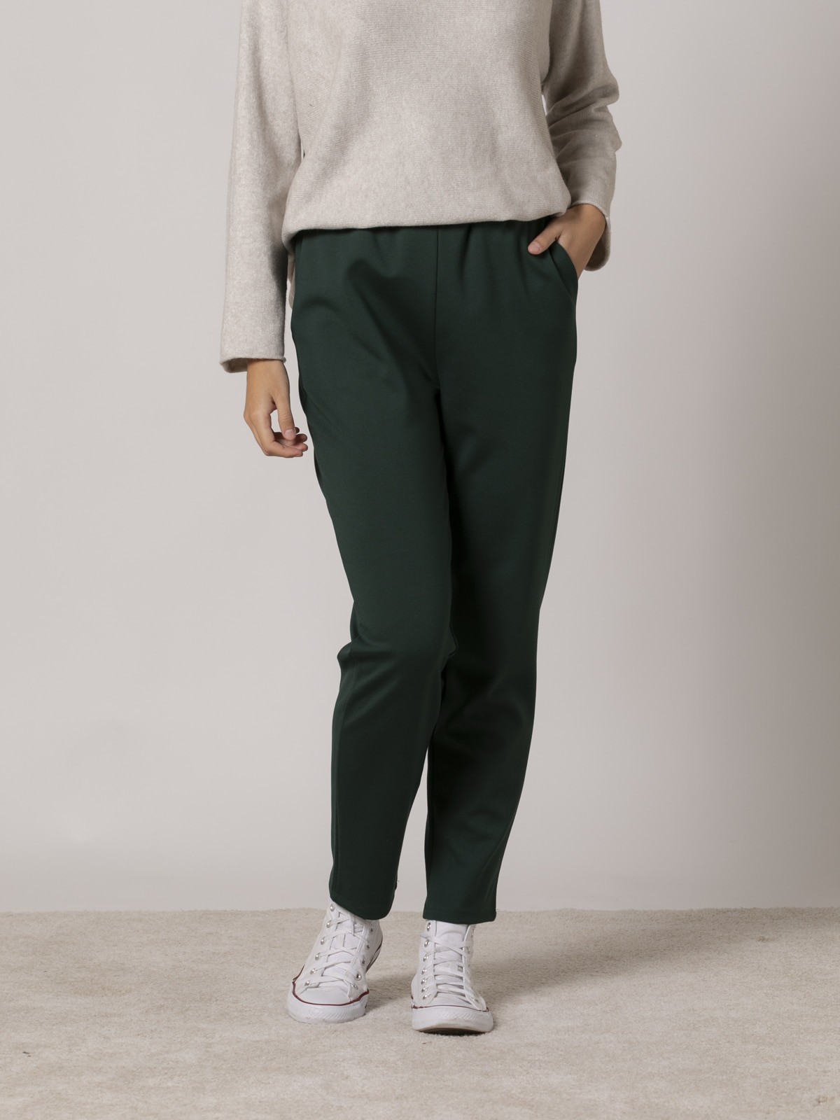 Woman Narrow high quality knit trousers Green oscuro
