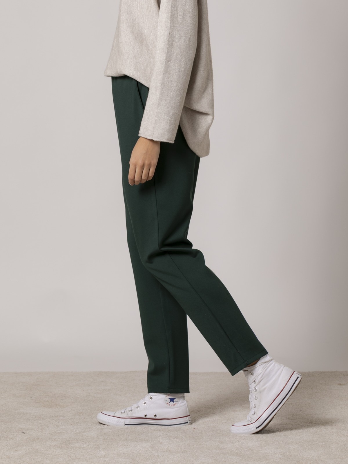 Woman Narrow high quality knit trousers Green oscuro