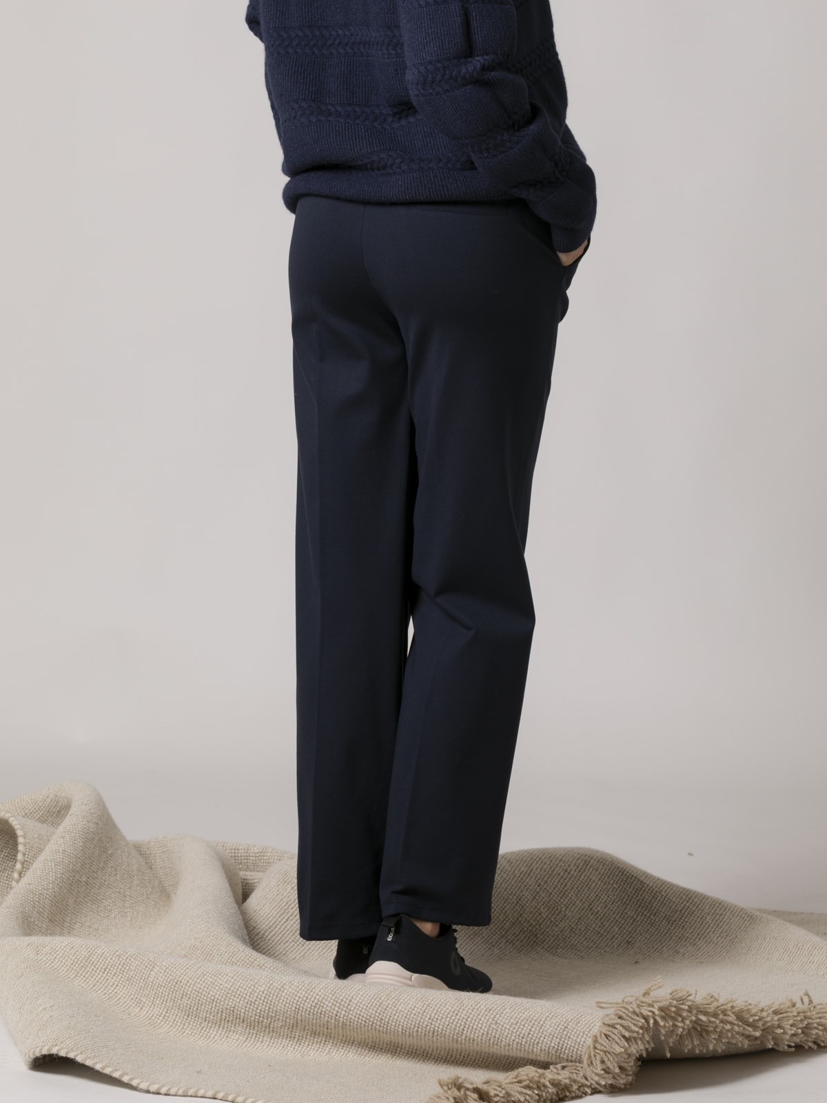 Woman High quality knitted wide leg trousers Blue Navy