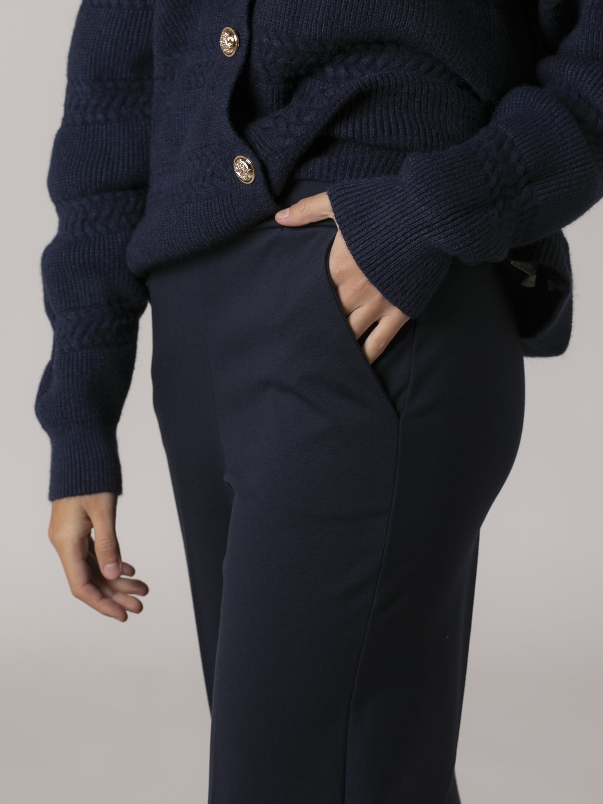 Woman High quality knitted wide leg trousers Blue Navy