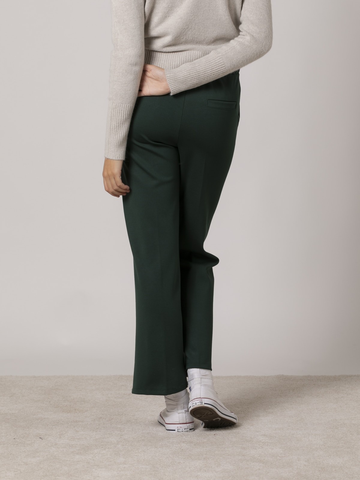 Woman High quality knitted wide leg trousers Green oscuro