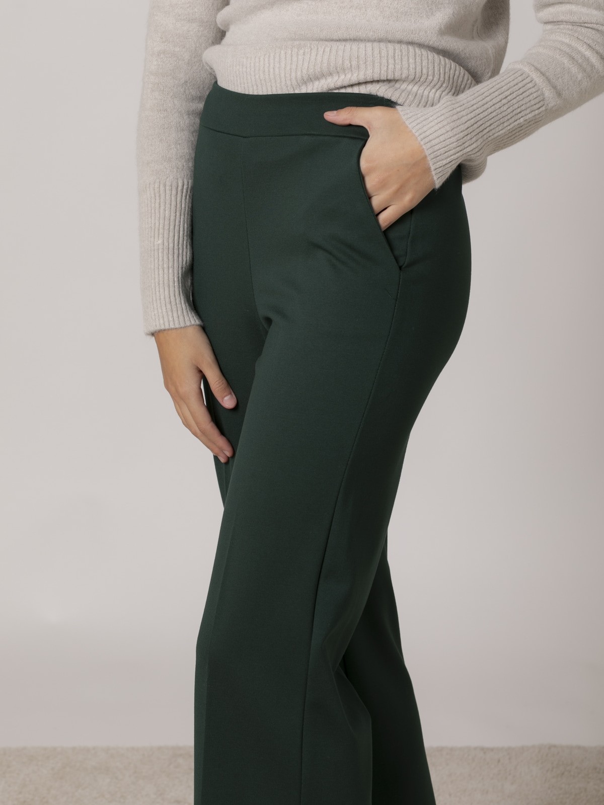 Woman High quality knitted wide leg trousers Green oscuro