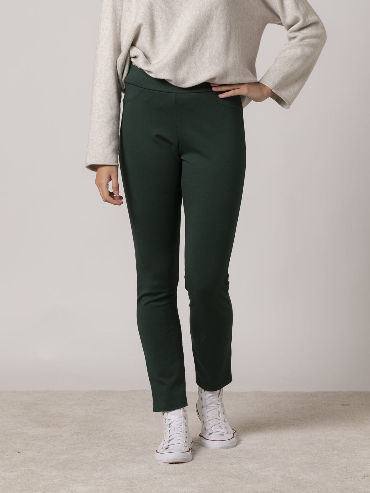 Woman High quality knitted skinny trousers Green oscuro