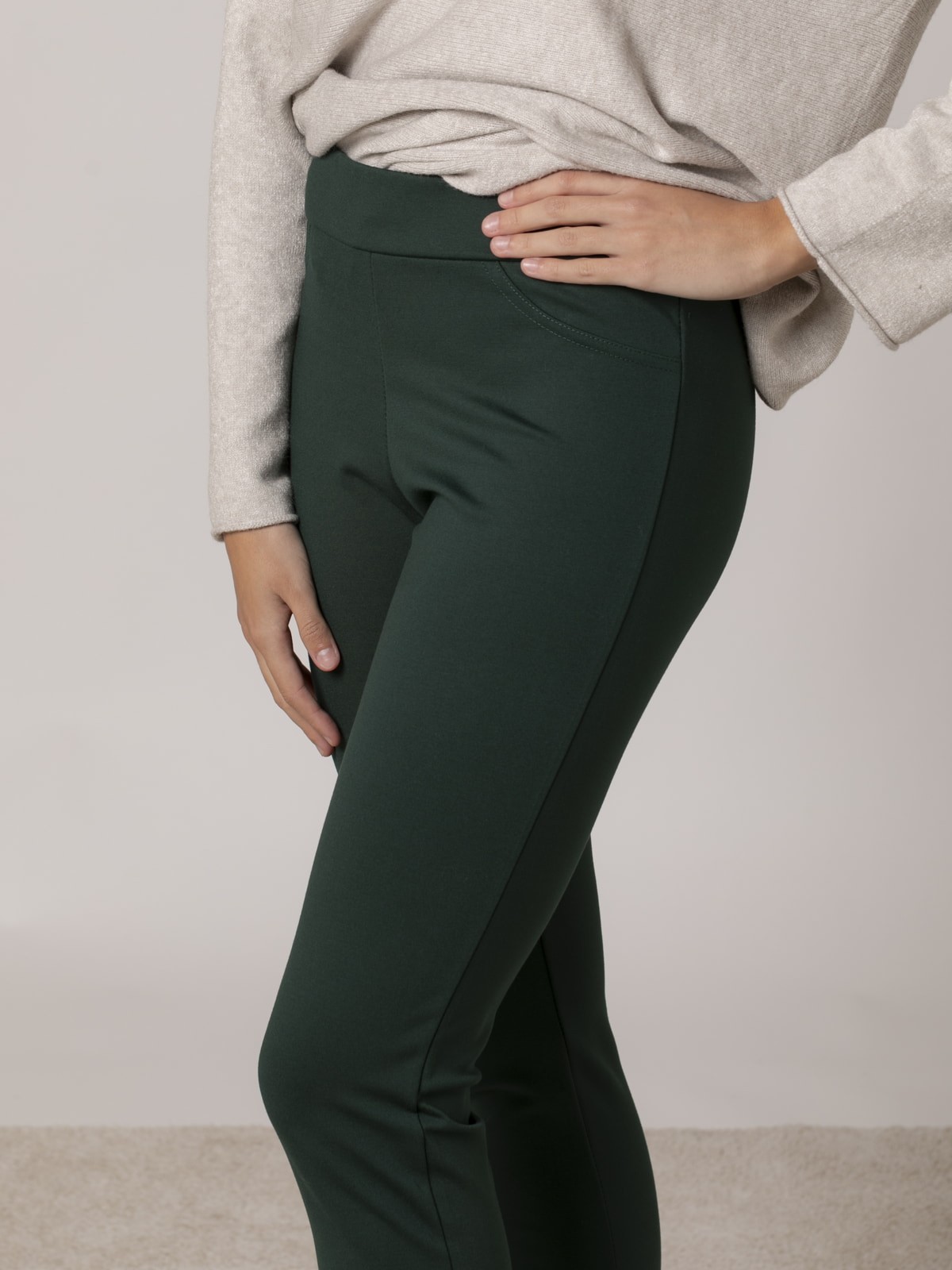 Woman High quality knitted skinny trousers Green oscuro