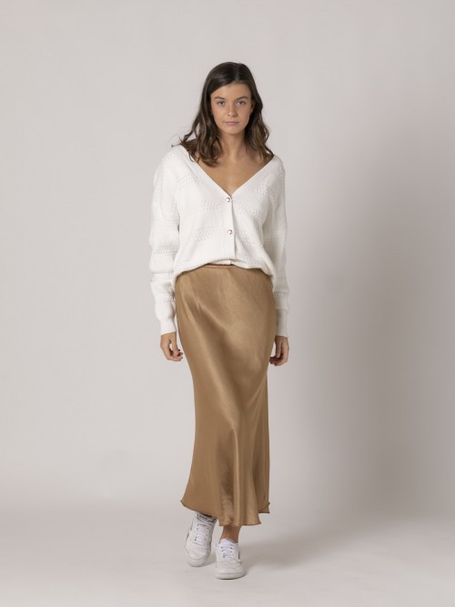 Woman Satin skirt classic design Camel