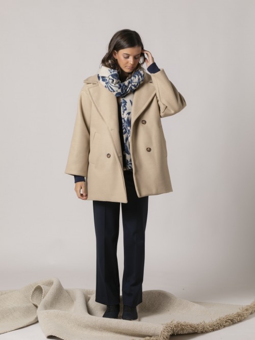 Woman Double button cloth coat Marfil