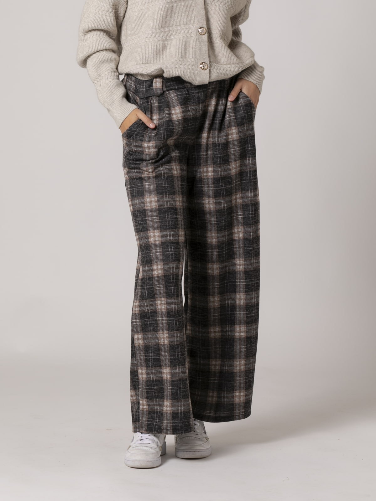 Woman B soft checked trousers Grey
