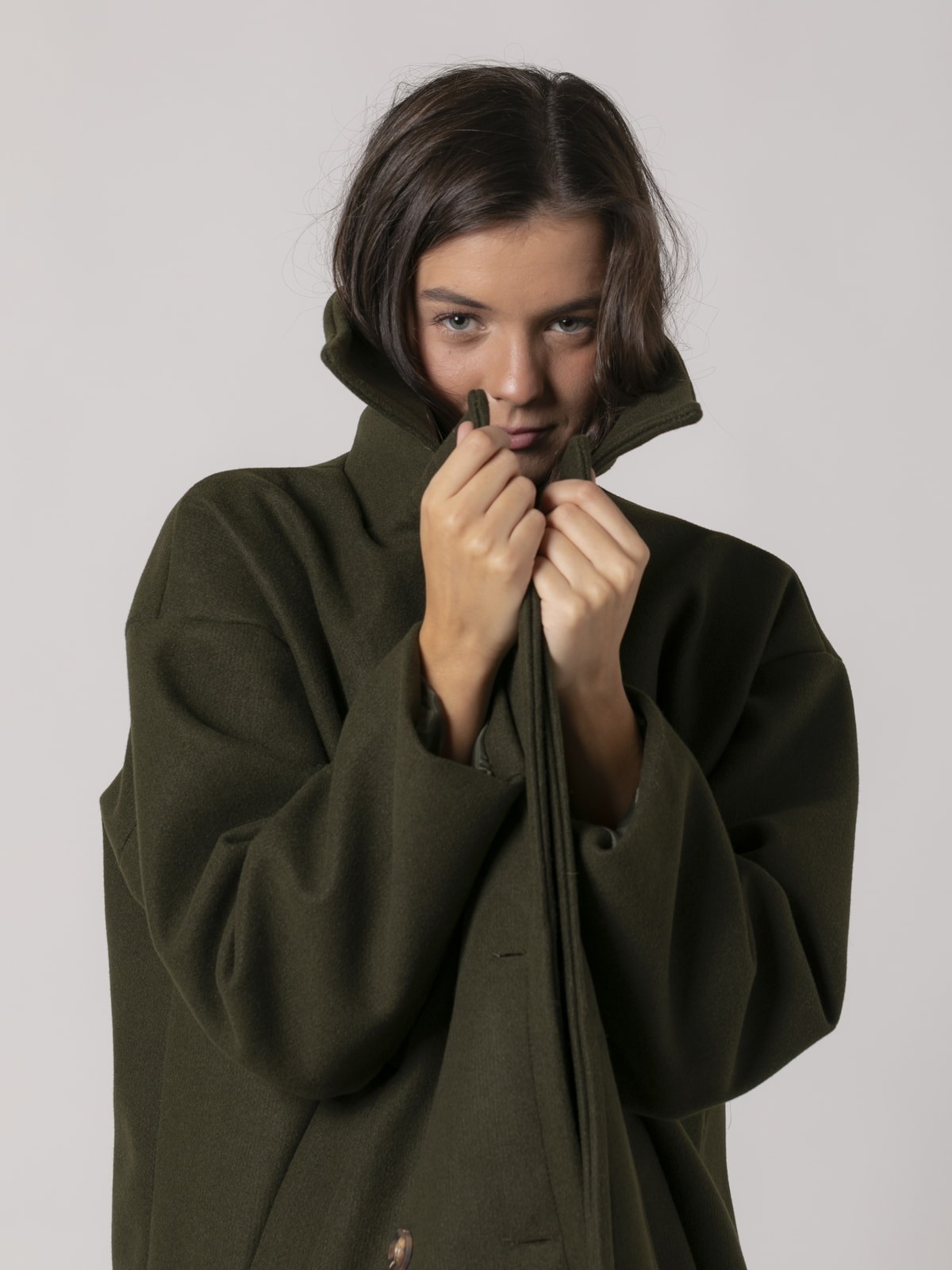 Woman Double button cloth coat Khaki